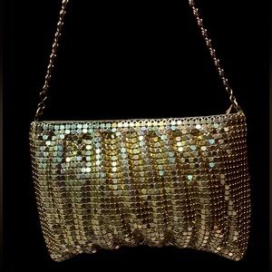 Y&S Gold Polished Metal Slinky Mesh Purse Evening Handbag Shoulder Strap